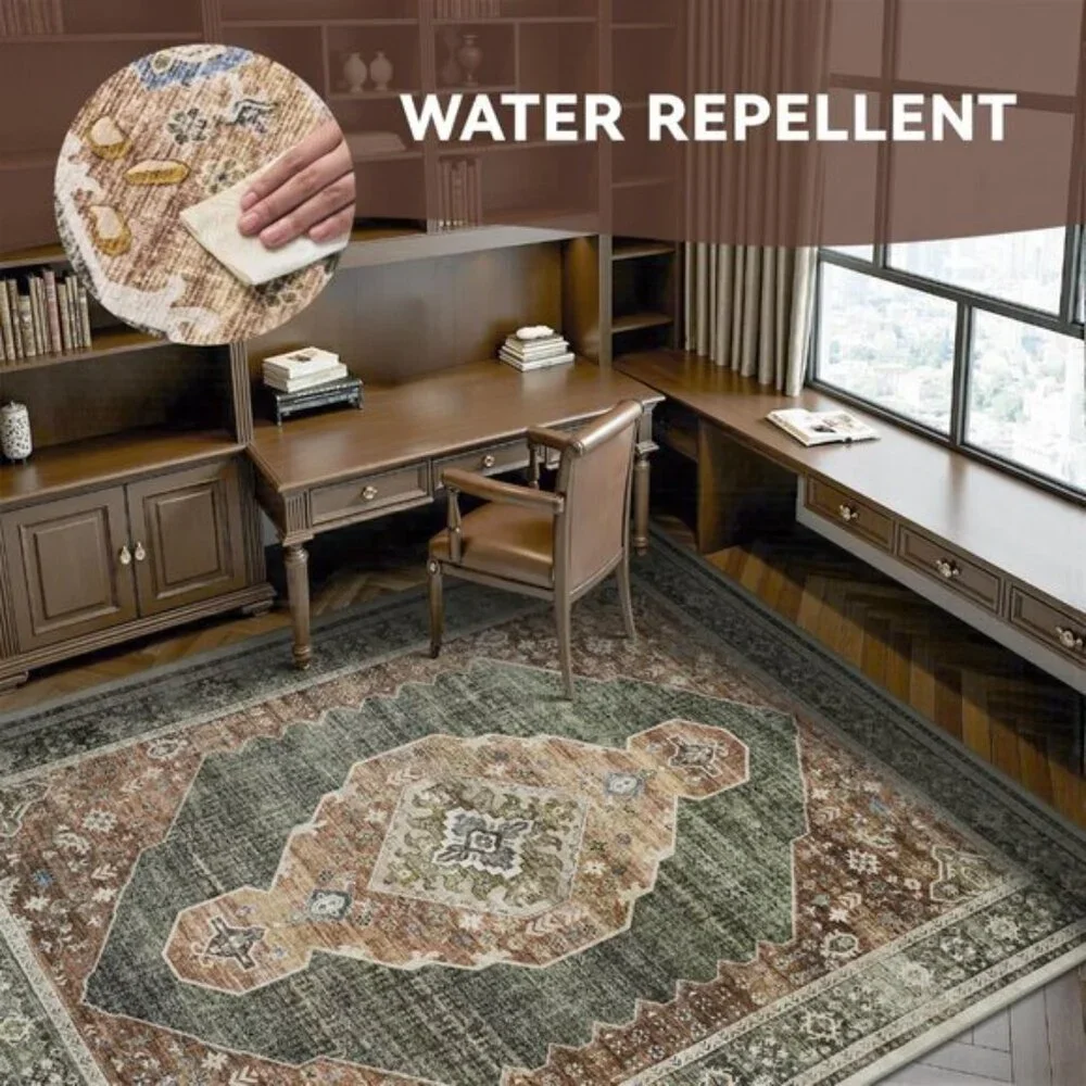 New 5x7 Sage Green Area Rug, Washable Vintage Non-Slip Carpet for Home Decor